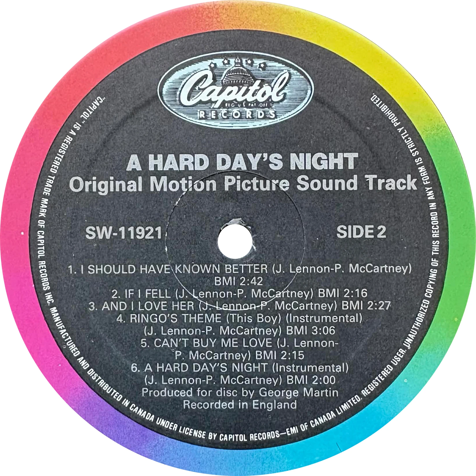 A Hard Day's Night (format américain), LP.11921.14.1