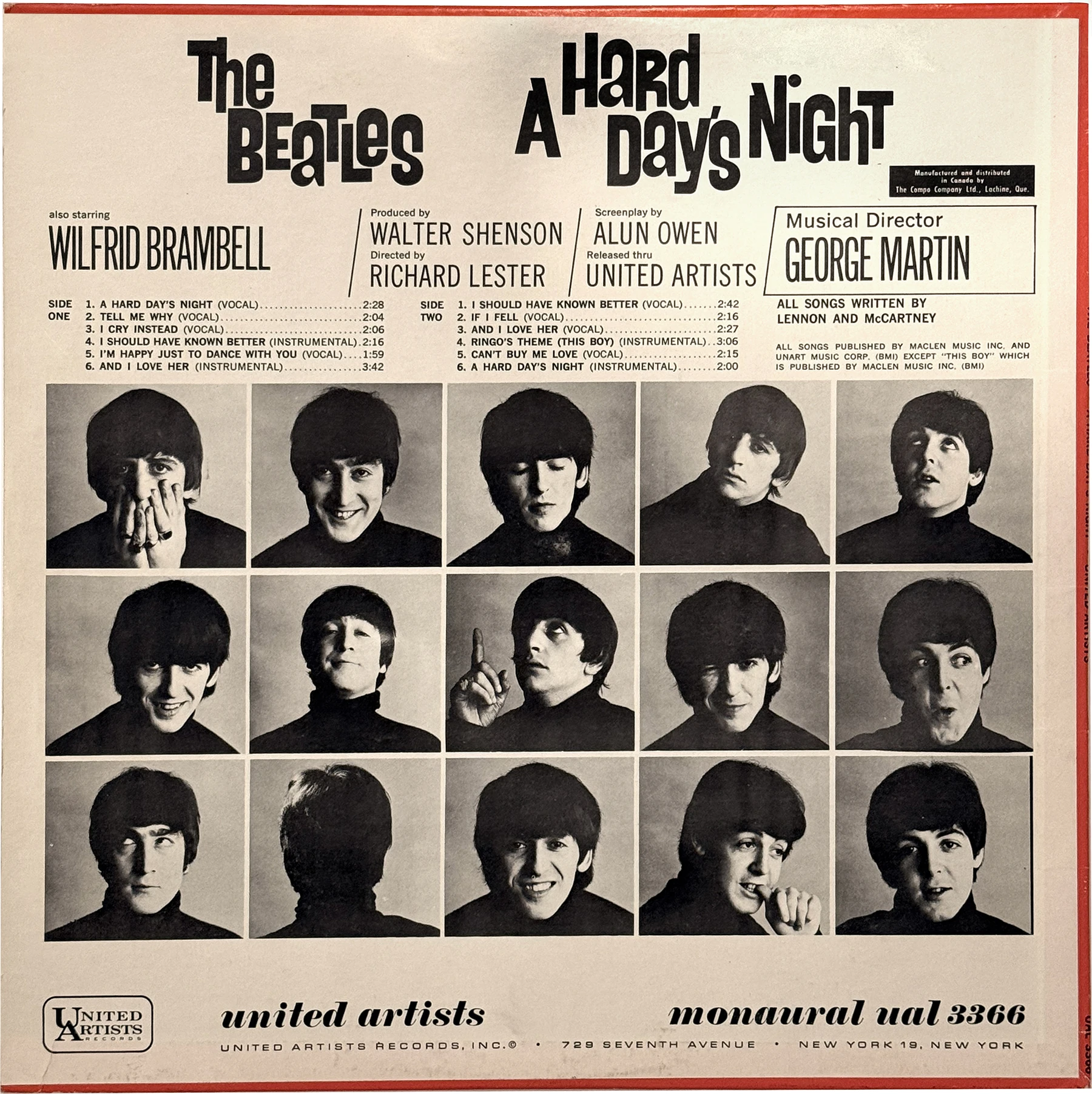 A Hard Day's Night (US Format), LP.3366.UA1.1, cover photo