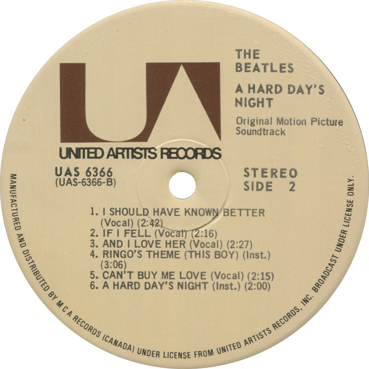 A Hard Day's Night (US Format), LP.6366.UA2.2