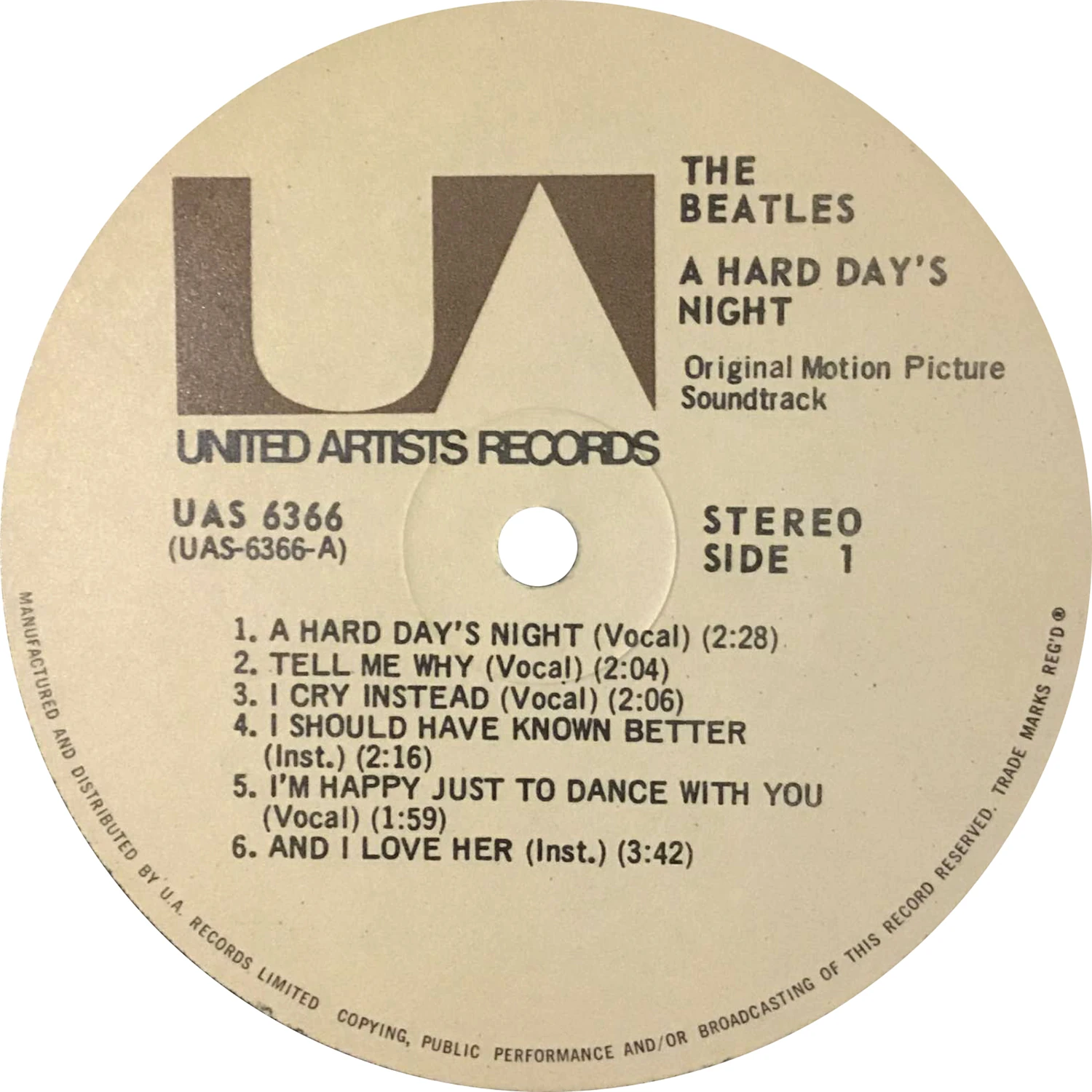 A Hard Day's Night (US Format), LP.6366.UA3.1