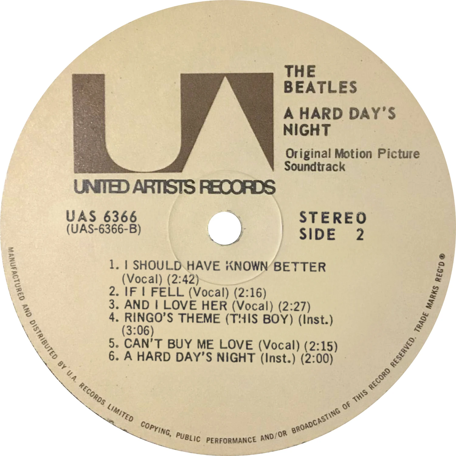 A Hard Day's Night (US Format), LP.6366.UA3.1
