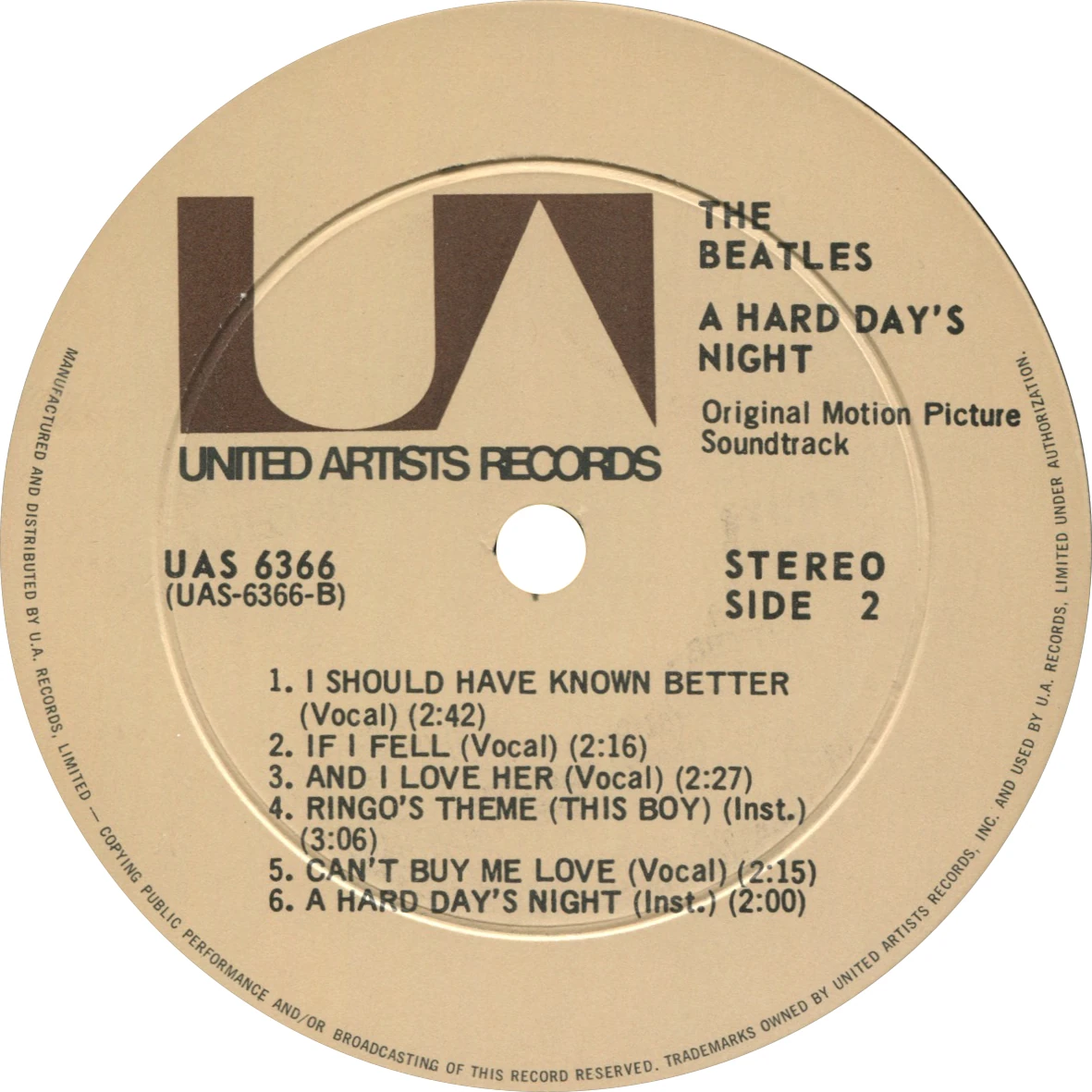 A Hard Day's Night (US Format), LP.6366.UA4.1