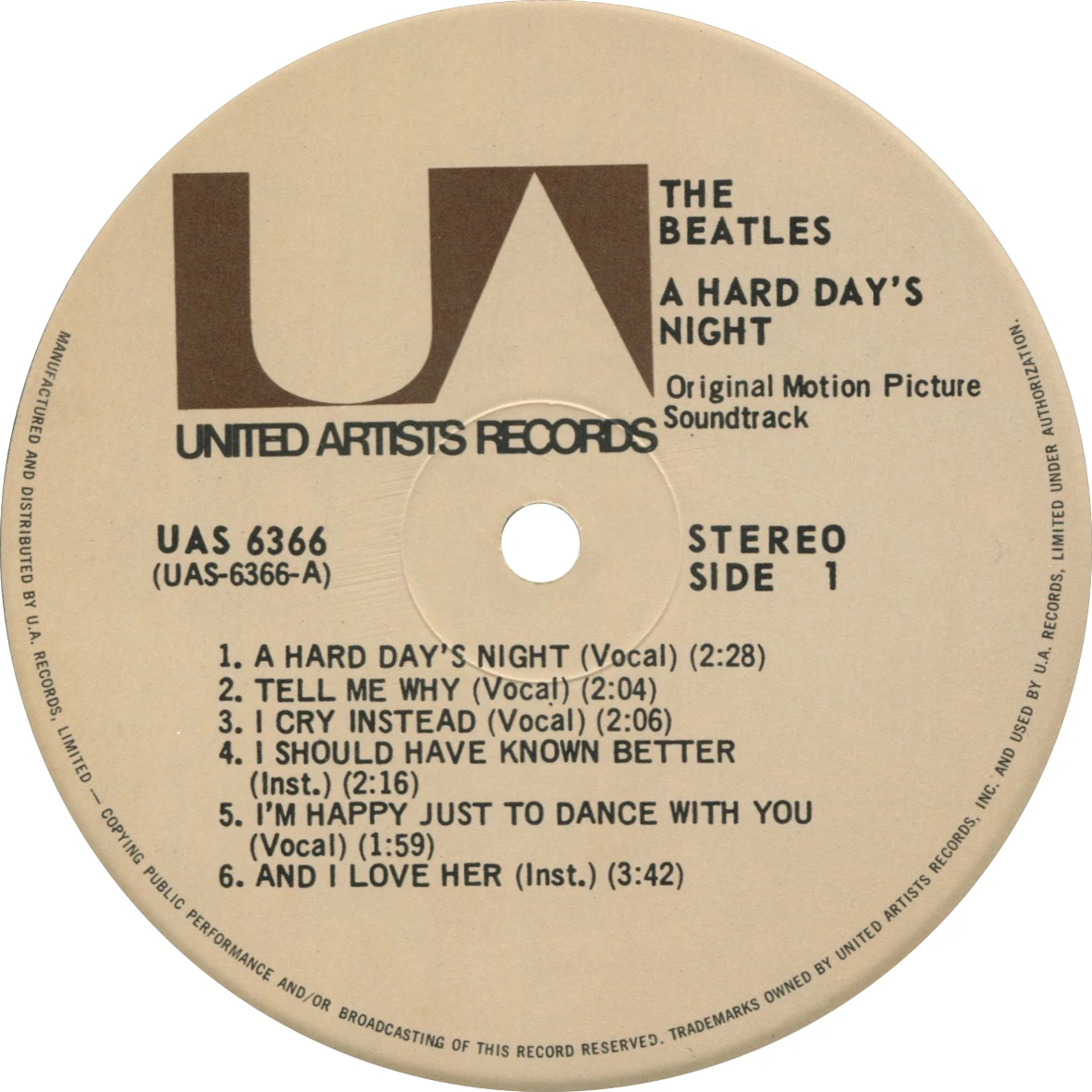 A Hard Day's Night (US Format), LP.6366.UA4.2