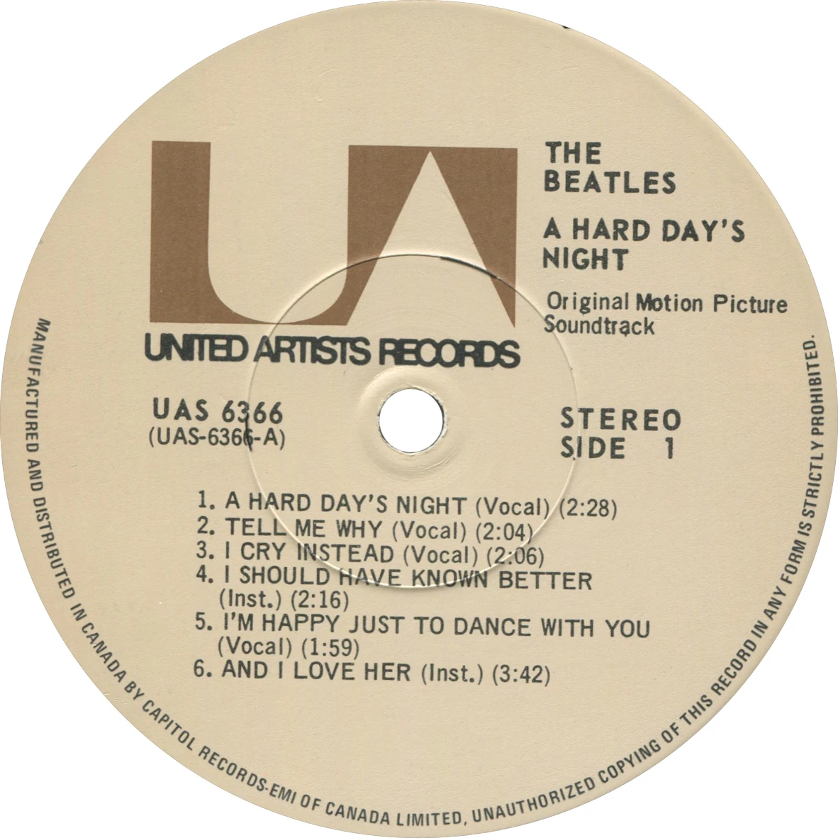 A Hard Day's Night (US Format), LP.6366.UA5.2