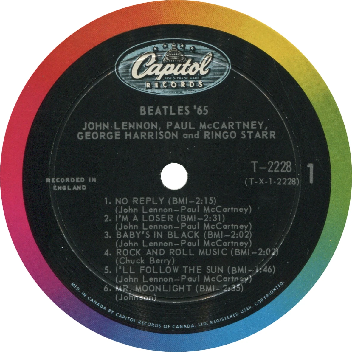 Beatles'65, LP.2228.1.1, side 1 label