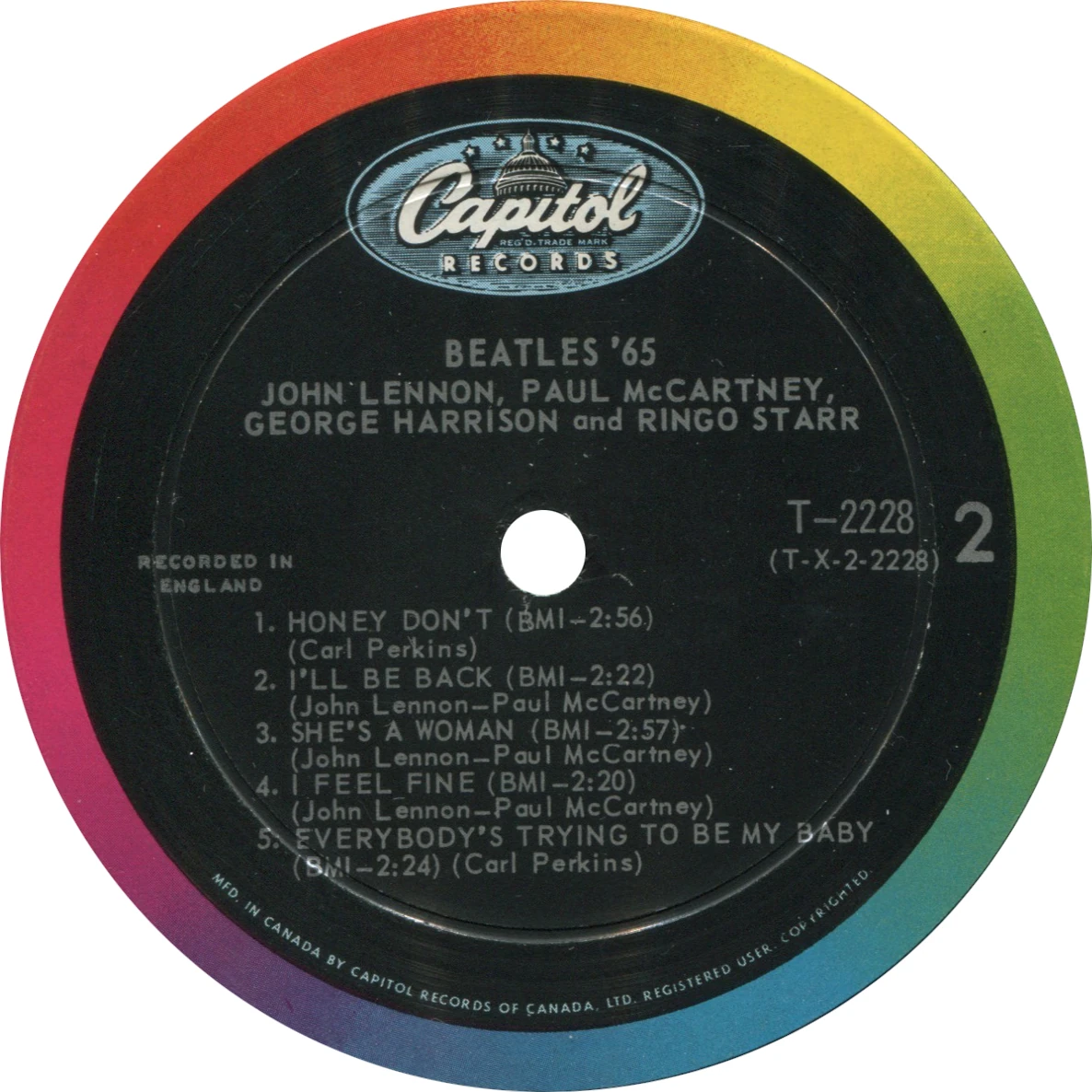 Beatles'65, LP.2228.1.1, side 2 label