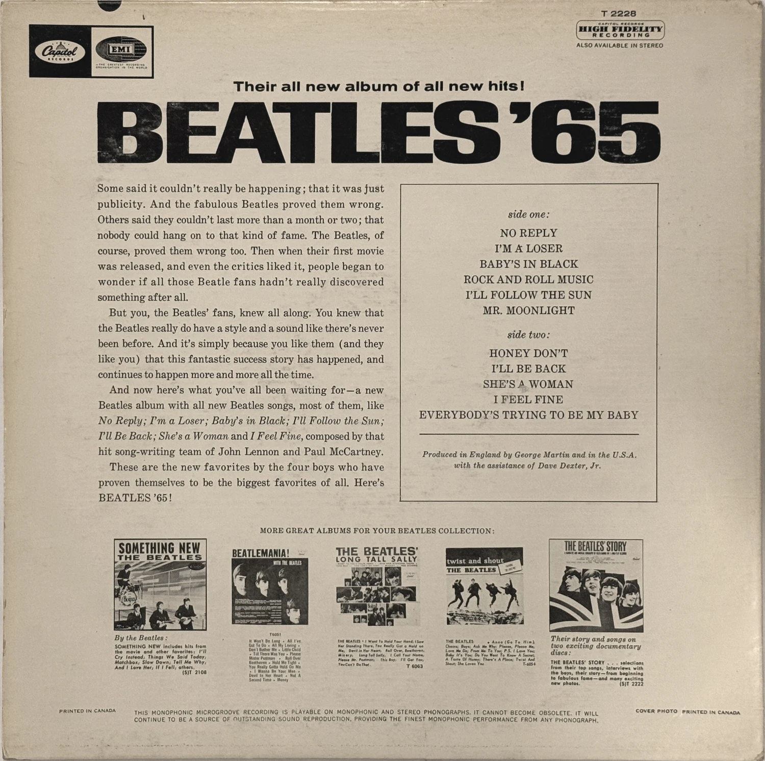 Beatles'65, LP.2228.1.1, back cover