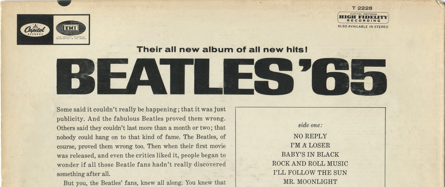 Beatles'65, LP.2228.1.1, back cover detail, misaligned information block