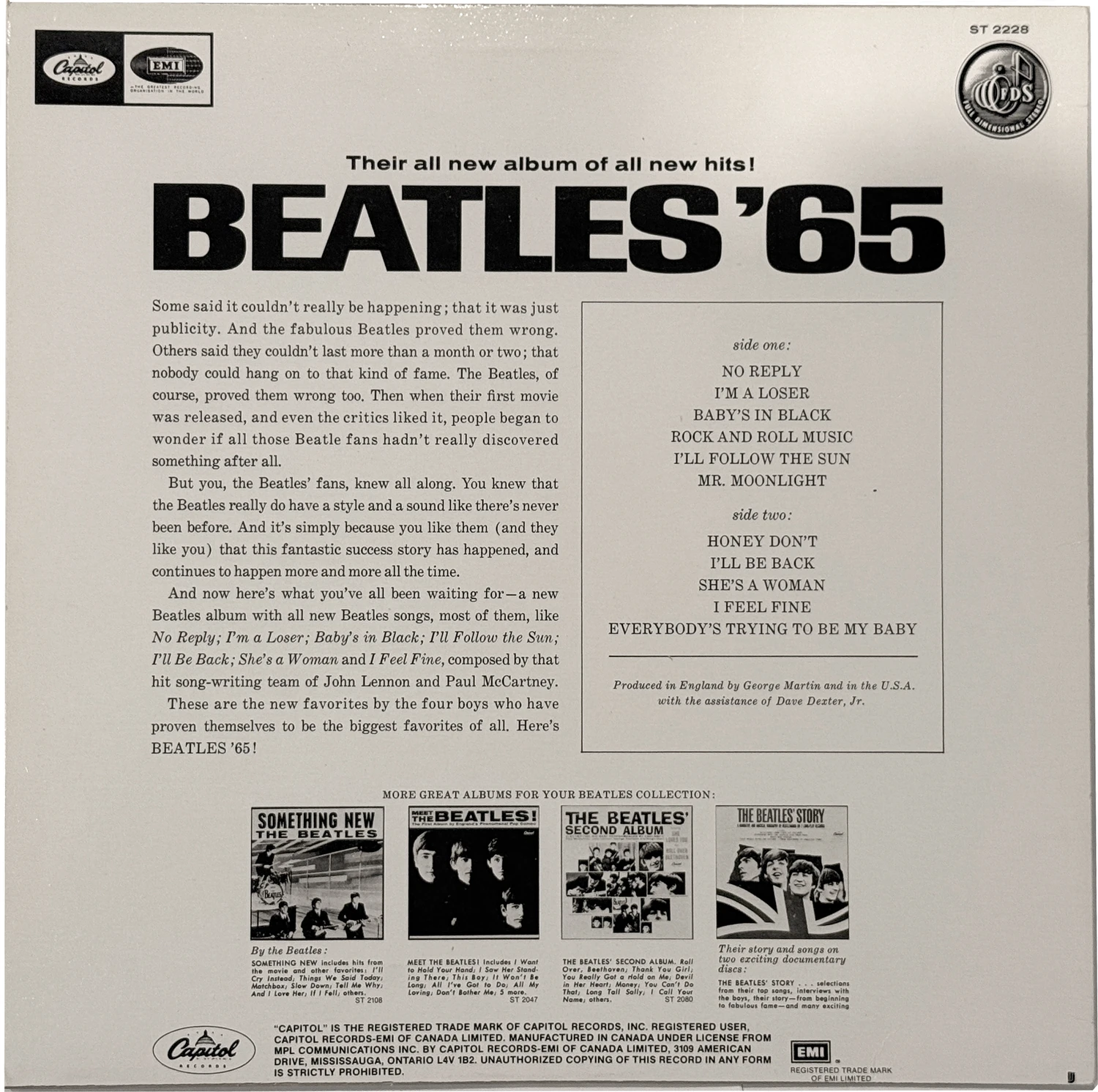 Beatles'65, LP.2228.13.1, back cover