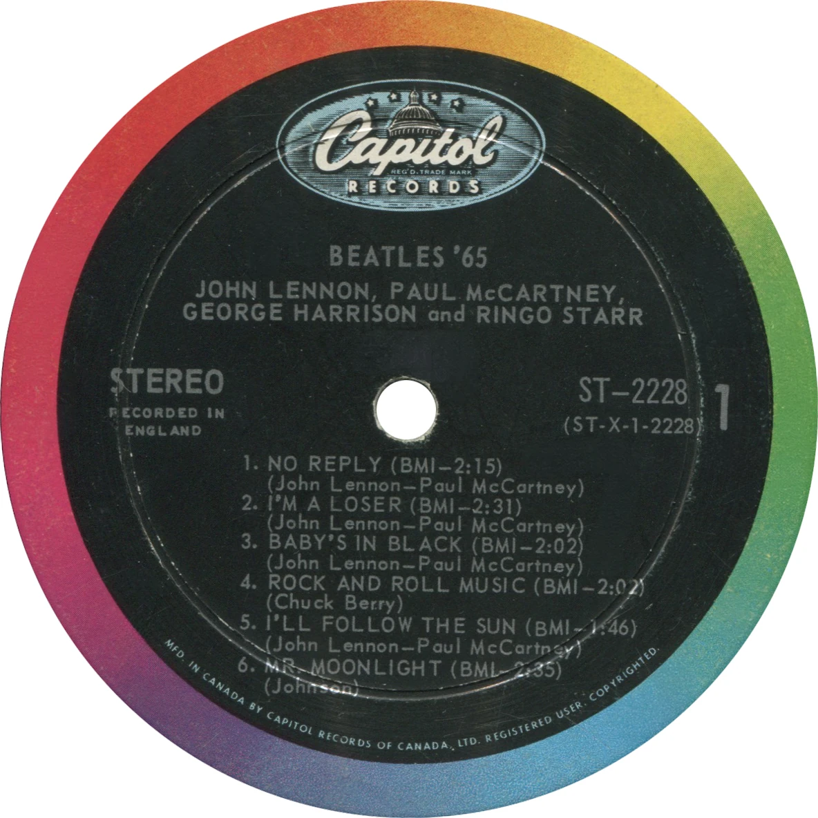 Beatles'65, LP.2228.1.3, side 1 label