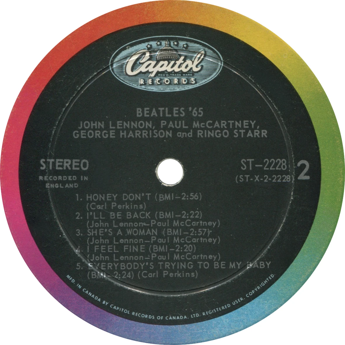 Beatles'65, LP.2228.1.3, side 2 label