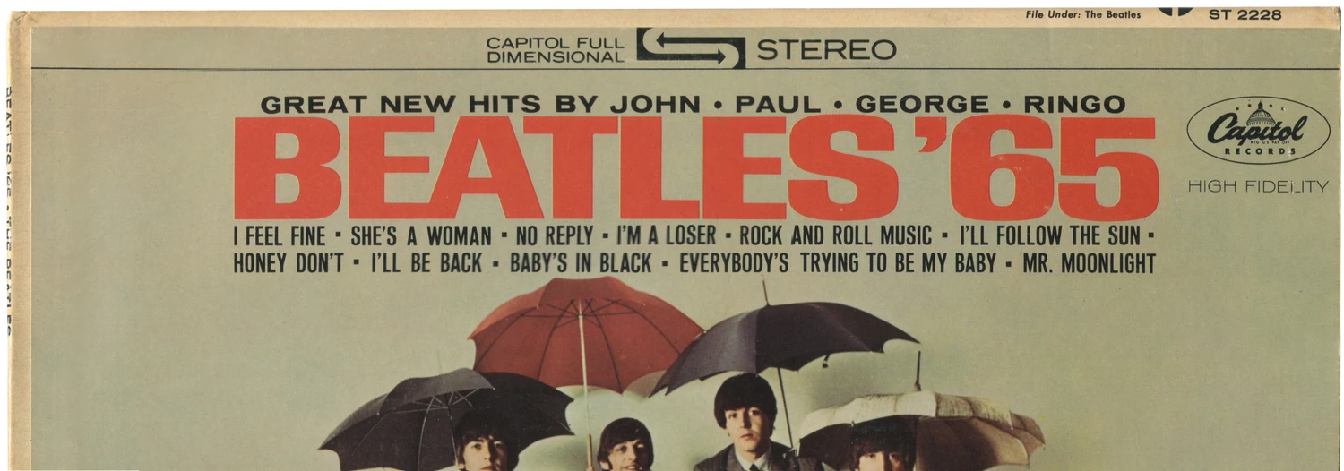 Beatles'65, LP.2228.1.3, front cover detail, arrow stereo banner