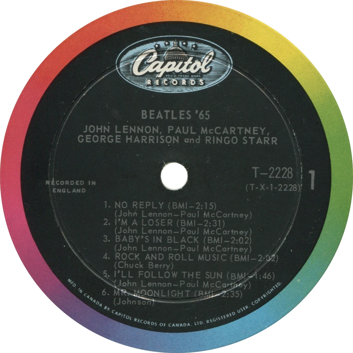 Beatles'65, LP.2228.1.4, hybrid copy, side 1 label