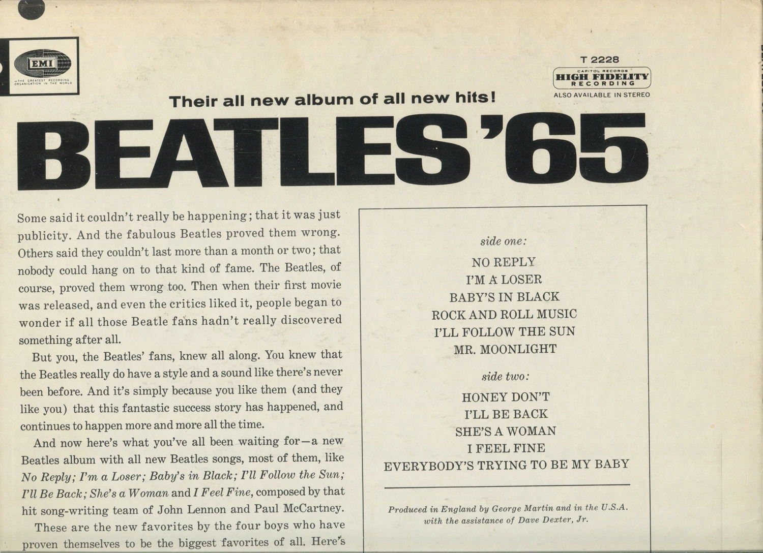 Beatles'65, LP.2228.1.2, back cover detail, lowered information block