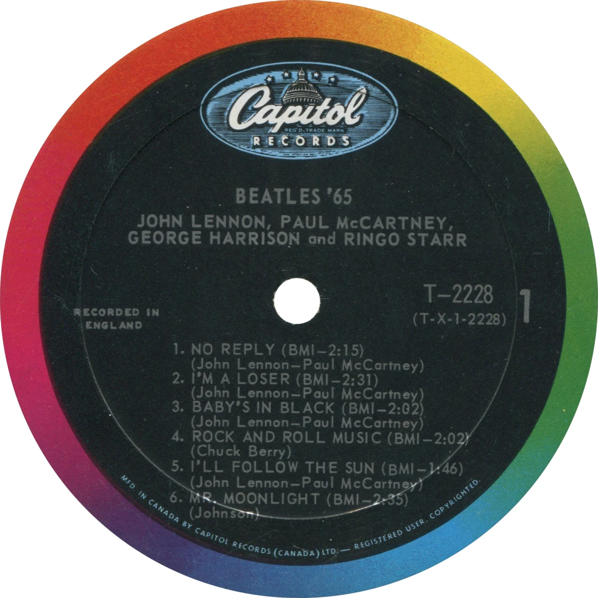 Beatles'65, LP.2228.2.3, side 1 label
