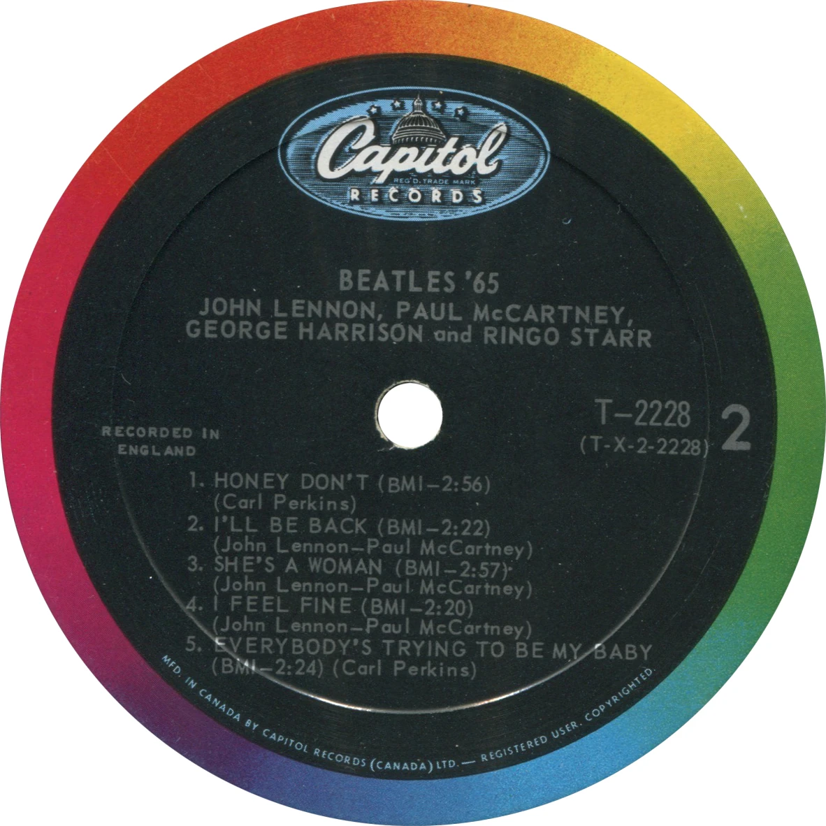 Beatles'65, LP.2228.2.3, side 2 label