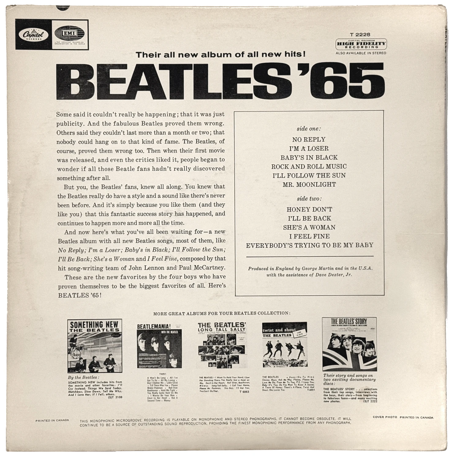 Beatles'65, LP.2228.2.3, back cover (same as LP.2228.2.2)