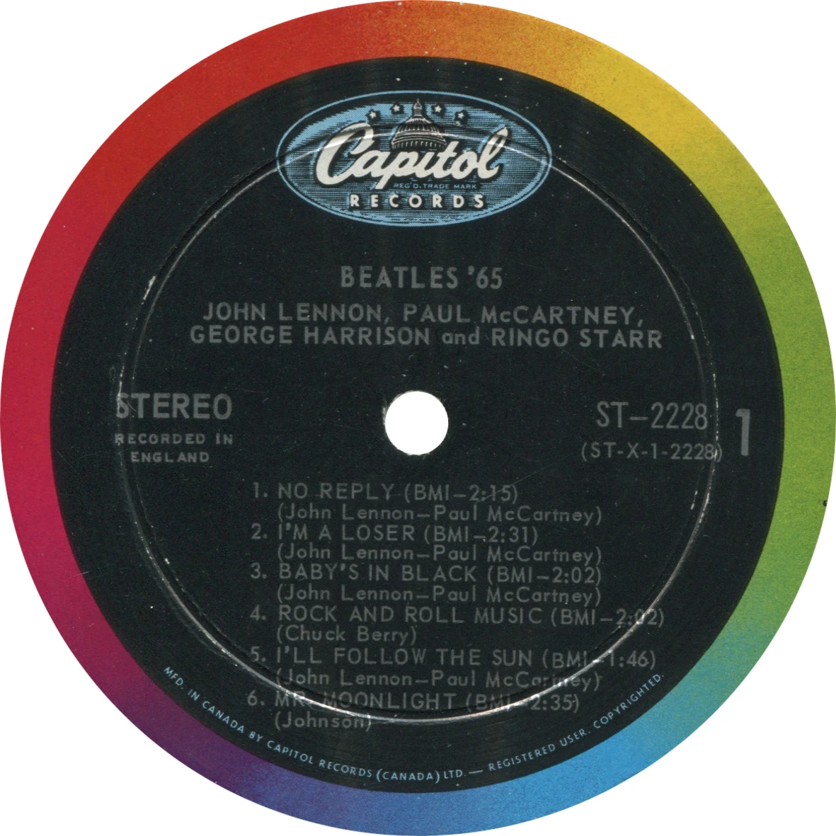 Beatles'65, LP.2228.2.4, side 1 label