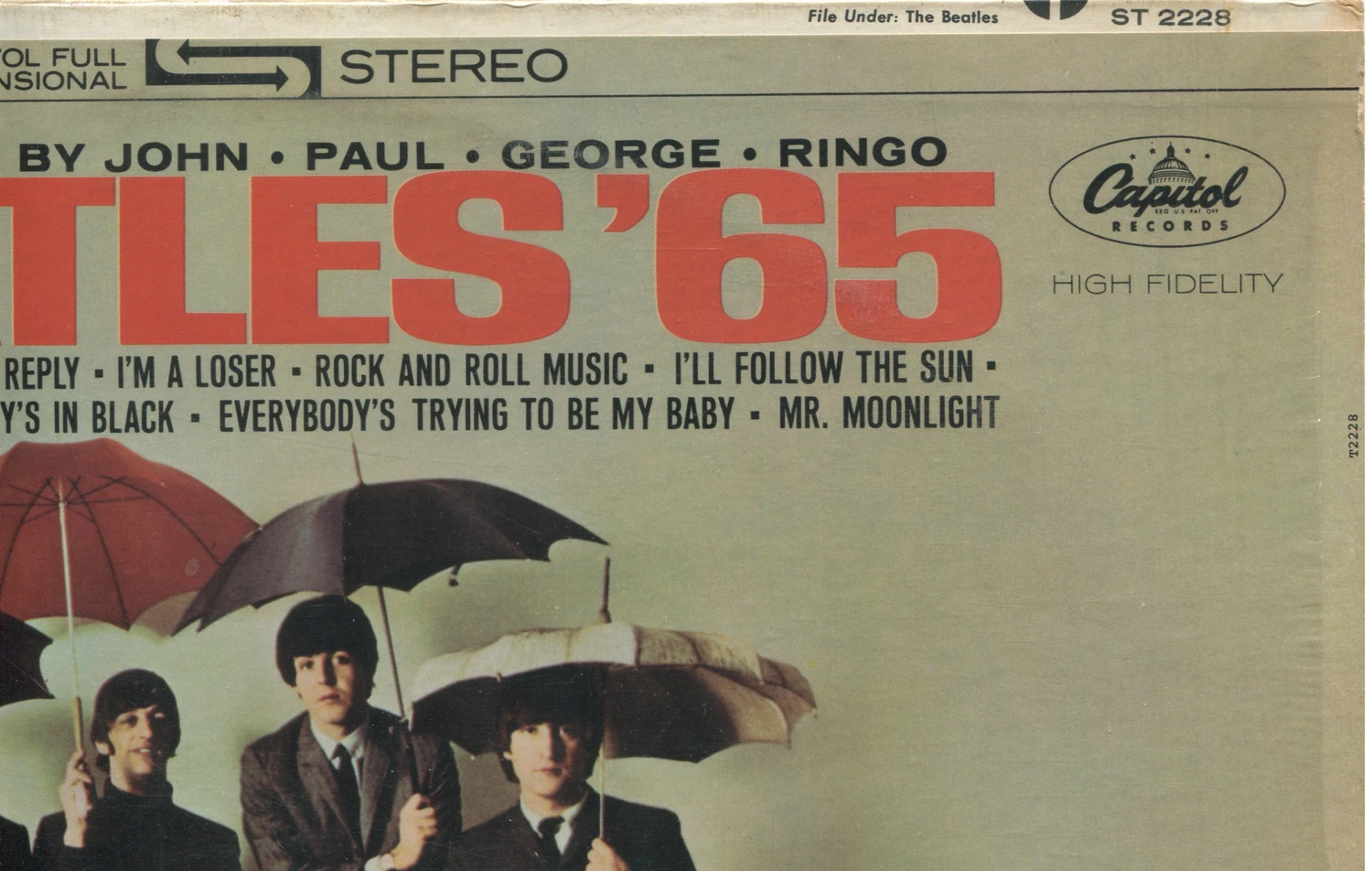 Beatles'65, LP.2228.2.5, front cover detail, arrow stereo banner