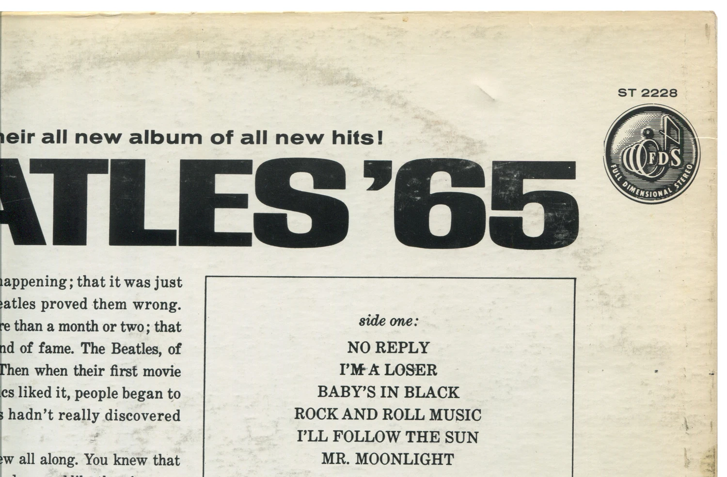 Beatles'65, LP.2228.2.6, back cover detail, monophonic notice removed