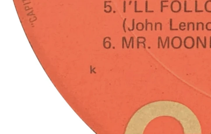 Beatles'65, LP.2228.7.2, label detail, small k printed by Keel (LP.2228.7.1 shown, same mark)