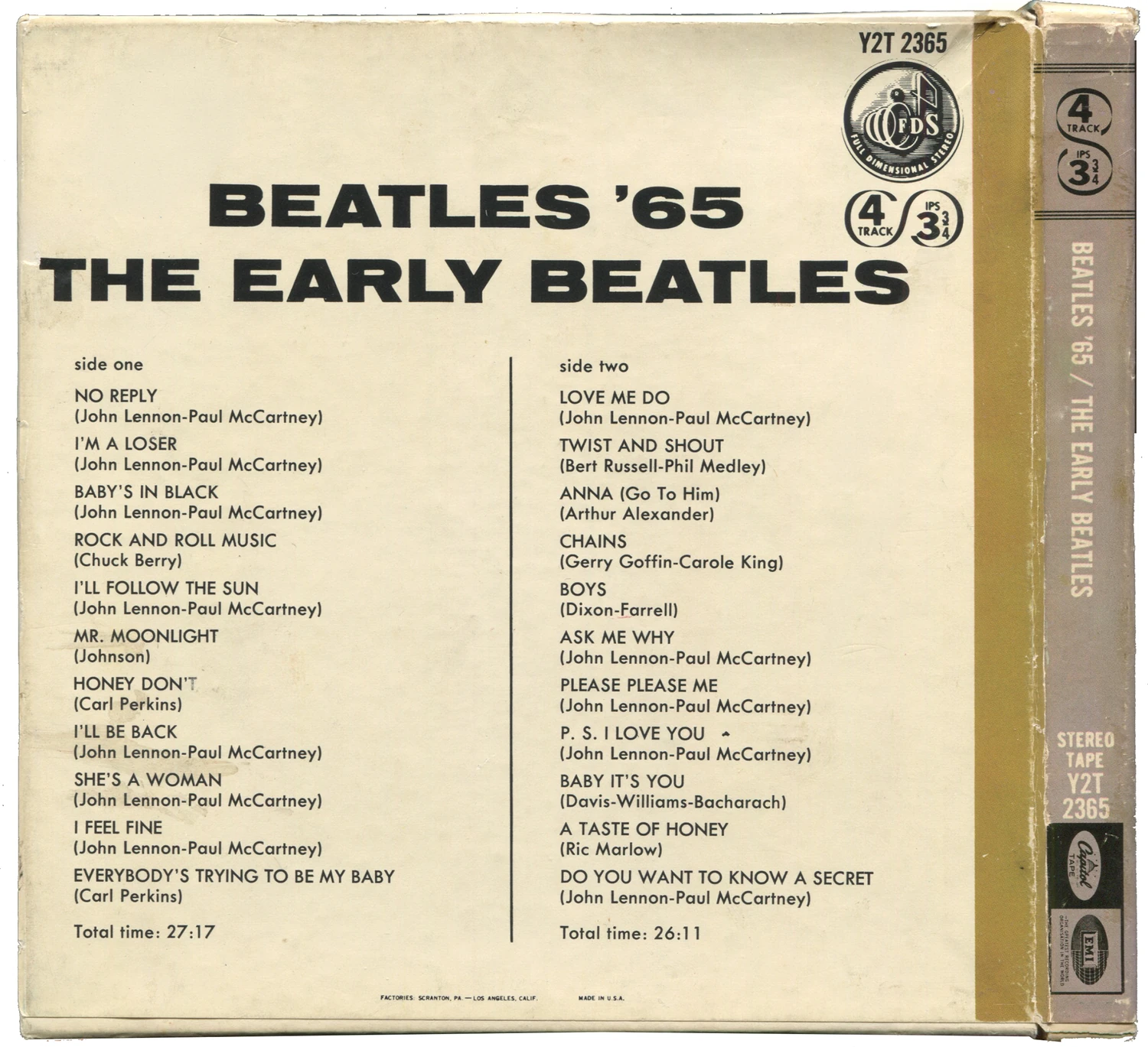 Beatles'65, RE.2365.1.1, box back and spine
