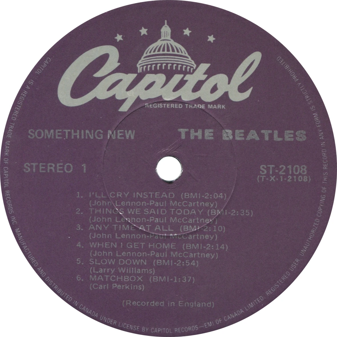 Something New, LP.2108.11.1, side 1 label