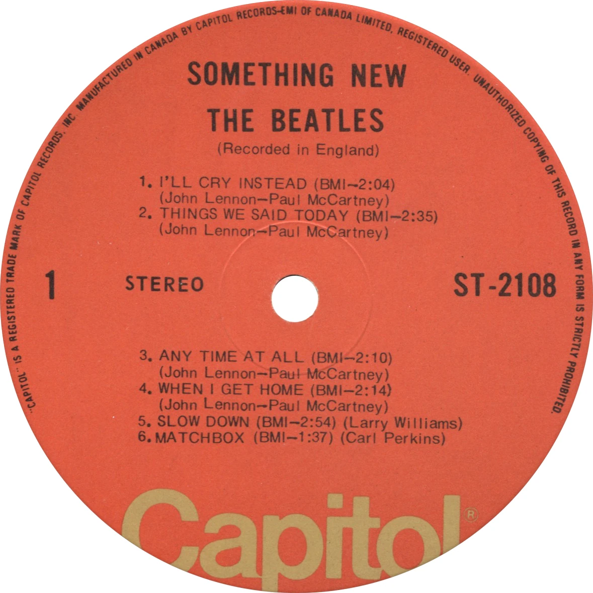 Something New, LP.2108.7.4, side 1 label