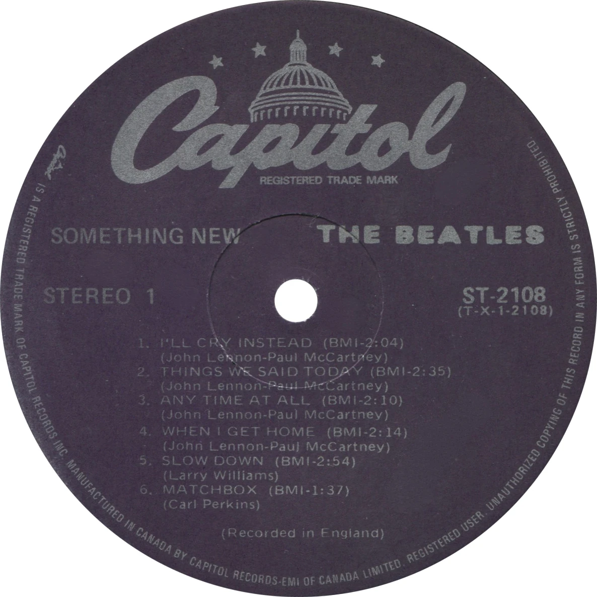 Something New, LP.2108.9.1, side 1 label