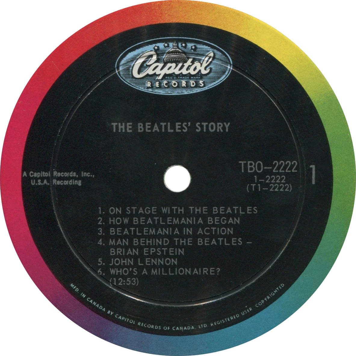 The Beatles' Story, LP.2222.1.1, disc 1, side 1 label