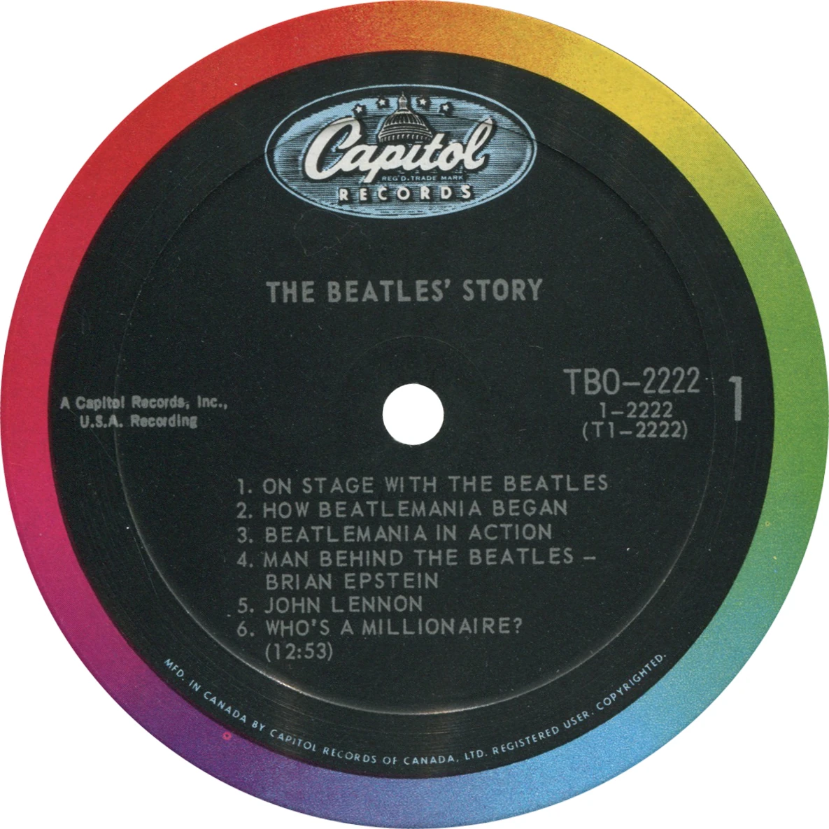The Beatles' Story, LP.2222.1.2, étiquette du disque 1, face 1