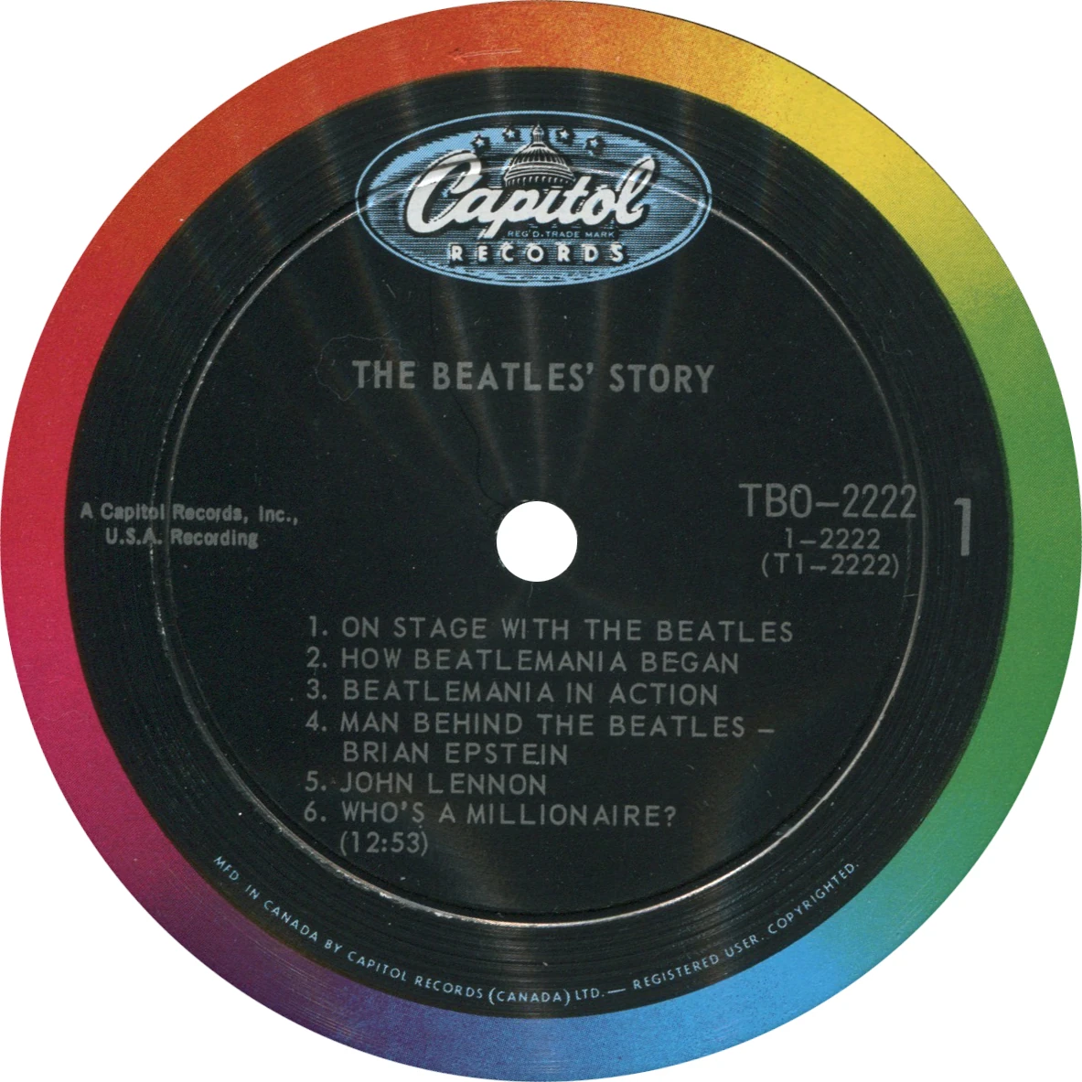 The Beatles' Story, LP.2222.2.1, disc 1, side 1 label