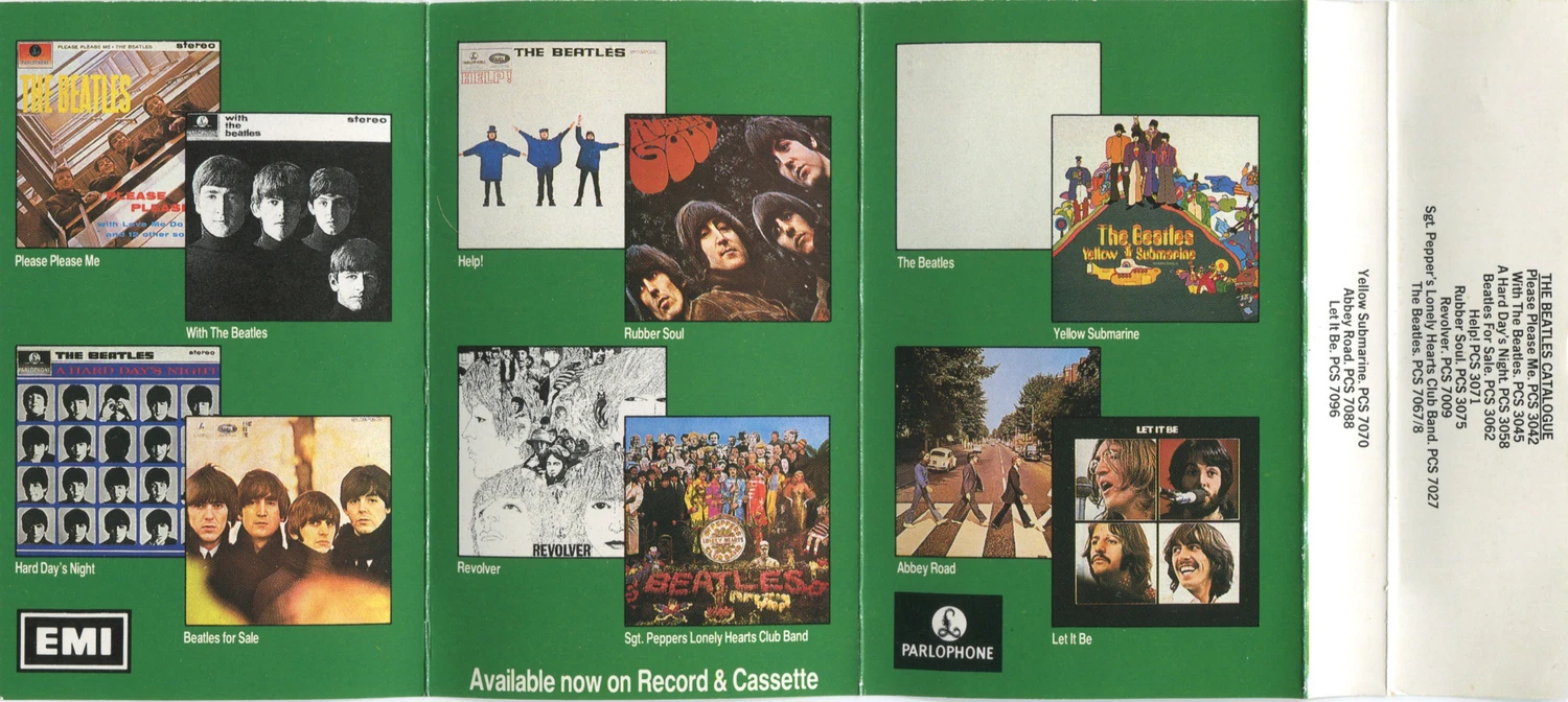 Only The Beatles... Heineken cassette (1986), J-card unfolded, inside with Parlophone catalogue