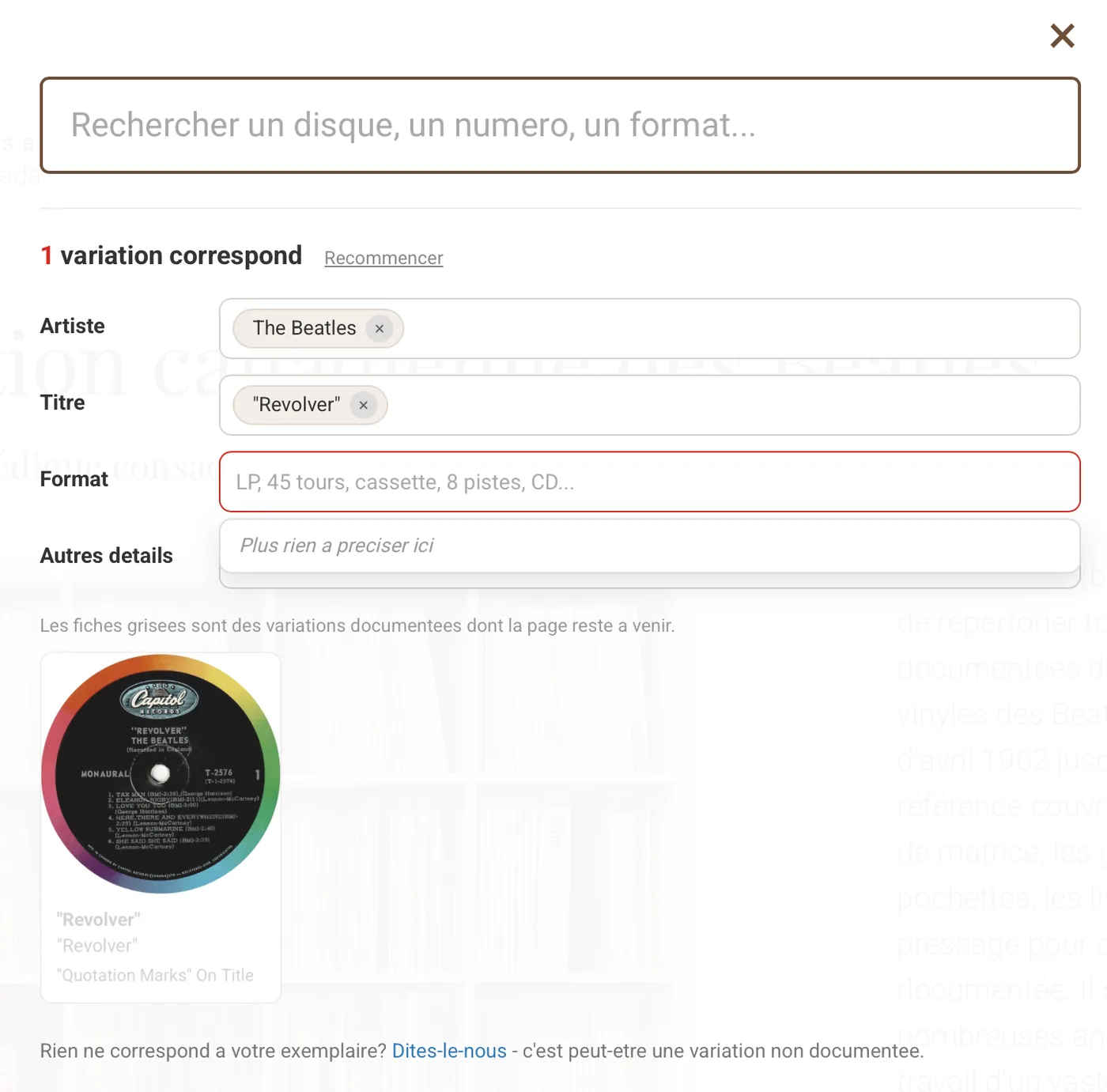 L’assistant de recherche filtrant les LP de Something New à étiquette arc-en-ciel